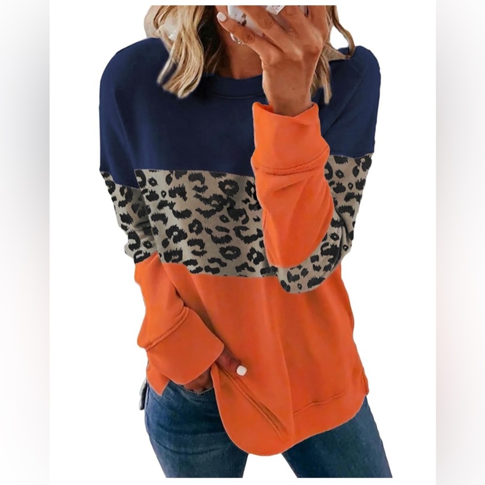 Colorblock Leopard Print Sweatshirt - Size XL